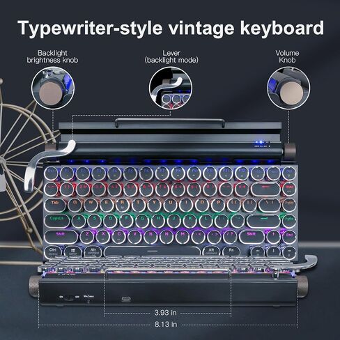لوحة مفاتيح الآلة الكاتبة باللون الأسود، لوحة مفاتيح بلوتوث لاسلكية طراز Razeak Retro Vintage، اتصال متعدد الأجهزة، مفاتيح مستديرة كلاسيكية، لوحة مفاتيح ميكانيكية Hotswap متوافقة مع iPad/Mac/الكمبيوتر اللوحي/الكمبيوتر الشخصي باللون الأسود in Kuwait