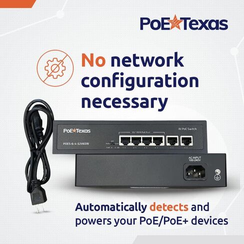 PoE Texas PoE Switch 4 Port - 802.3af/at Power Over Ethernet مع 4 منافذ PoE+، 2 وصلة LAN Uplink، VLAN وموسع - محول شبكة سلكية عالية السرعة غير مُدارة بقدرة 65 وات - كاميرات أمنية، WAP والمزيد in Saudi Arabia