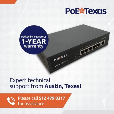 PoE Texas PoE Switch 4 Port - 802.3af/at Power Over Ethernet مع 4 منافذ PoE+، 2 وصلة LAN Uplink، VLAN وموسع - محول شبكة سلكية عالية السرعة غير مُدارة بقدرة 65 وات - كاميرات أمنية، WAP والمزيد in Saudi Arabia
