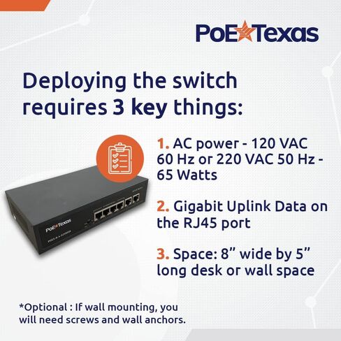 PoE Texas PoE Switch 4 Port - 802.3af/at Power Over Ethernet مع 4 منافذ PoE+، 2 وصلة LAN Uplink، VLAN وموسع - محول شبكة سلكية عالية السرعة غير مُدارة بقدرة 65 وات - كاميرات أمنية، WAP والمزيد in Saudi Arabia