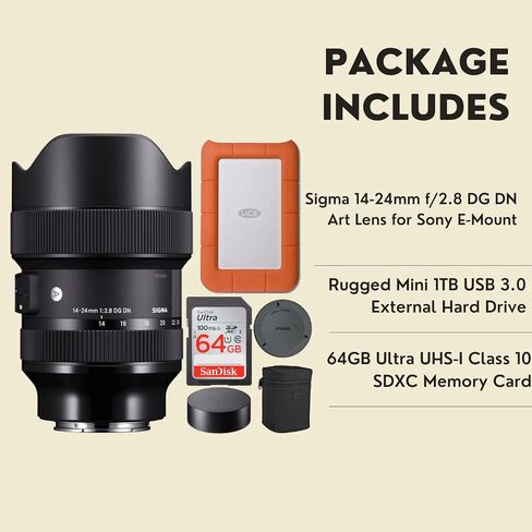 Sigma 14-24mm f/2.8 DG DN Art Lens for Sony E-Mount Bundle with 1TB Hard Drive and 64GB SD Card (3 Items) in Saudi Arabia