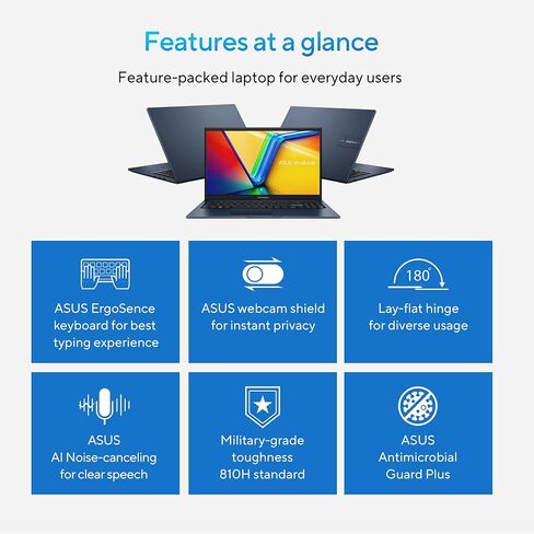 كمبيوتر محمول ASUS Vivobook 15، شاشة 15.6 بوصة FHD (1920 × 1080)، وحدة المعالجة المركزية Intel Core i3-1215U، Intel UHD Graphics، ذاكرة الوصول العشوائي 8 جيجابايت، 128 جيجابايت SSD، Windows 11 Home في وضع S، أزرق هادئ، F1504ZA-AS34 in Saudi Arabia