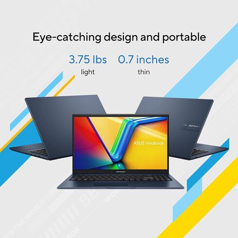كمبيوتر محمول ASUS Vivobook 15، شاشة 15.6 بوصة FHD (1920 × 1080)، وحدة المعالجة المركزية Intel Core i3-1215U، Intel UHD Graphics، ذاكرة الوصول العشوائي 8 جيجابايت، 128 جيجابايت SSD، Windows 11 Home في وضع S، أزرق هادئ، F1504ZA-AS34 in Saudi Arabia