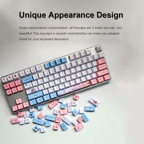 73 قطعة من اغطية مفاتيح انيمي مصبوغة خماسية الوجوه، مجموعة اغطية مفاتيح بي بي تي مع اداة سحب عمود للكيبورد الميكانيكية (اغطية مفاتيح انيمي) in Kuwait