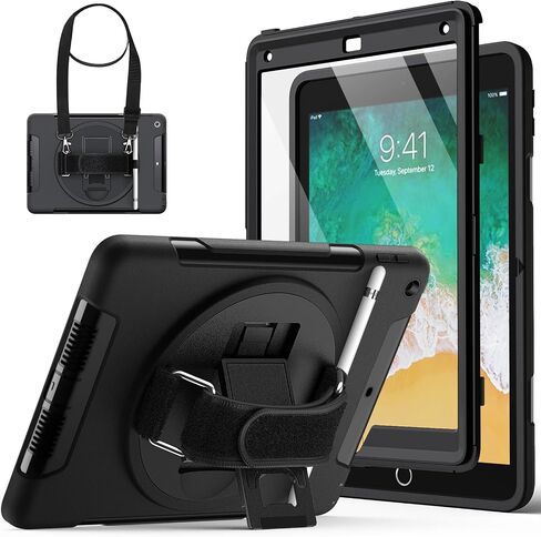 JETech Case for iPad 9.7-Inch (6th/5th Generation, 2018/2017 Model) with Built-in Screen Protector, Protective Shockproof Rugged Tablet Cover, 360° Rotating Hand Strap Stand (Blue) in Saudi Arabia