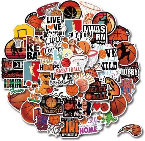 ملصقات كرة السلة | 100 قطعة من ملصقات الفينيل المقاومة للماء لكرة السلة لزجاجات المياه والكمبيوتر المحمول وكأس الأمتعة والكمبيوتر المحمول وديكور لوح التزلج in Kuwait