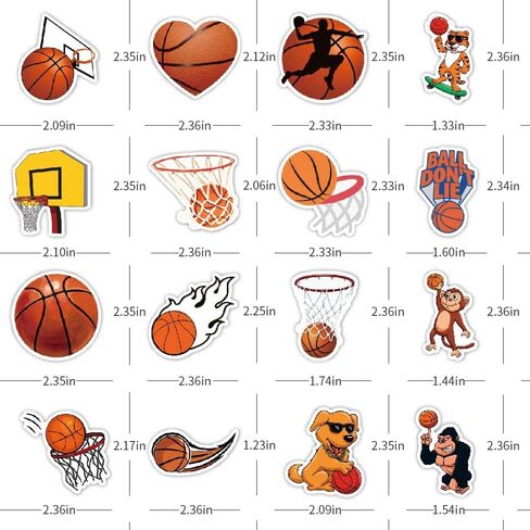 ملصقات كرة السلة | 100 قطعة من ملصقات الفينيل المقاومة للماء لكرة السلة لزجاجات المياه والكمبيوتر المحمول وكأس الأمتعة والكمبيوتر المحمول وديكور لوح التزلج in Kuwait
