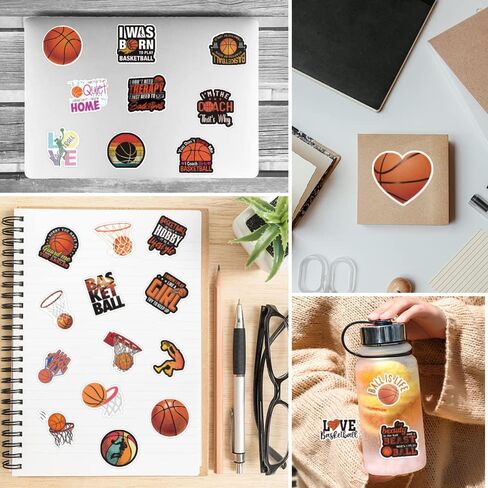 ملصقات كرة السلة | 100 قطعة من ملصقات الفينيل المقاومة للماء لكرة السلة لزجاجات المياه والكمبيوتر المحمول وكأس الأمتعة والكمبيوتر المحمول وديكور لوح التزلج in Kuwait