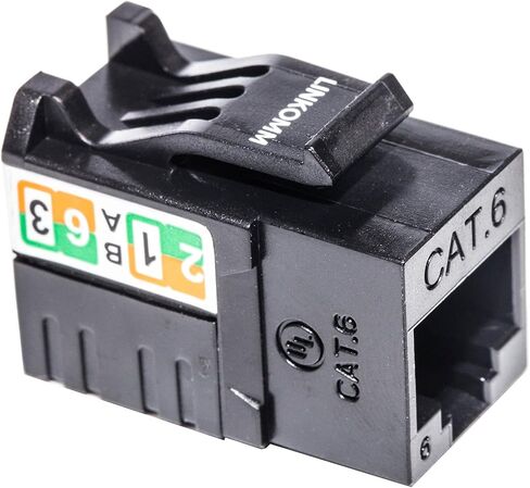 LINKOMM 25-Pack RJ45 Cat6 Slim Profile UTP غير محمي كيستون جاك مع حامل راحة اليد (أسود) in Kuwait