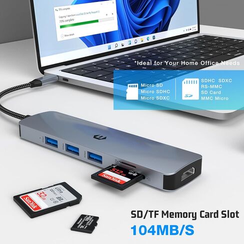 موزع أوديتون USB C، محول USB C 6 في 1 إلى USB، دونجل USB C متعدد المنافذ مع HDMI 4K، 3 × USB 3.0، فتحة بطاقة SD/TF لجهاز Mac Pro/Mac Air الجديد ومجموعة متنوعة من الأجهزة من النوع C in Saudi Arabia