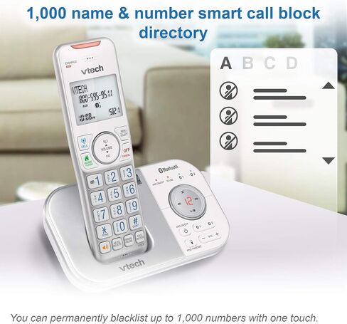 هاتف VTech VS112-27 DECT 6.0 بلوتوث 2 هاتف لاسلكي للمنزل مع جهاز الرد على المكالمات وحظر المكالمات ومعرف المتصل والاتصال الداخلي والاتصال بالخلية (أبيض) in Kuwait