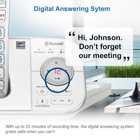 هاتف VTech VS112-27 DECT 6.0 بلوتوث 2 هاتف لاسلكي للمنزل مع جهاز الرد على المكالمات وحظر المكالمات ومعرف المتصل والاتصال الداخلي والاتصال بالخلية (أبيض) in Kuwait