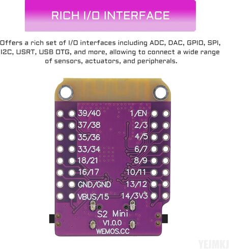5pcs ESP32 S2 Mini V1.0.0 WiFi Board Based ESP32-S2FN4R2 ESP32-S2 4MB Flash 2MB PSRAM Type-C USB Connect Mini Module for MicroPython in Saudi Arabia