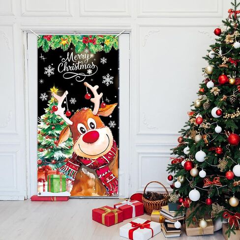 عيد ميلاد سعيد يغطي الباب 35 × 71 بوصة عيد الميلاد الأيائل باب راية عيد الميلاد شنقا يغطي الأيائل الباب خلفية الشتاء عطلة حزب زينة عيد الميلاد عشية لوازم الحفلات كشك الصور للعام الجديد حفلة المنزل in Kuwait