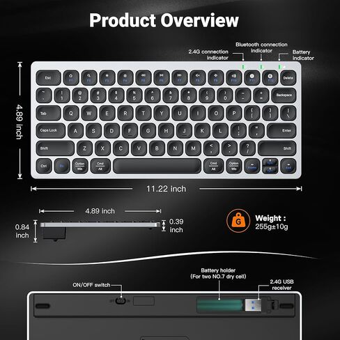 SMISEACOW 2.4G لوحة مفاتيح لاسلكية Kwumsy KS01 لوحة مفاتيح رفيعة للغاية وصغيرة الحجم مع مفاتيح التشغيل السريع للوسائط للكمبيوتر المكتبي والكمبيوتر المحمول وسطح الكمبيوتر المحمول المتوافق مع نظام التشغيل Windows/Mac OS/Android/iOS in Kuwait