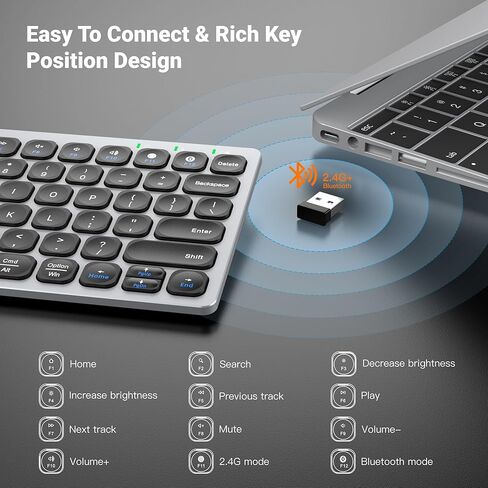 SMISEACOW 2.4G لوحة مفاتيح لاسلكية Kwumsy KS01 لوحة مفاتيح رفيعة للغاية وصغيرة الحجم مع مفاتيح التشغيل السريع للوسائط للكمبيوتر المكتبي والكمبيوتر المحمول وسطح الكمبيوتر المحمول المتوافق مع نظام التشغيل Windows/Mac OS/Android/iOS in Kuwait