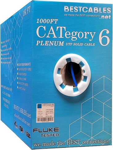 Cat6 Plenum 1000ft | CMP Rated | 10Gigabit UTP (Fluke Test Passed) Solid 4 Pair 550 Mhz 23 AWG Bulk Network Cable Blue White (Blue) in Saudi Arabia