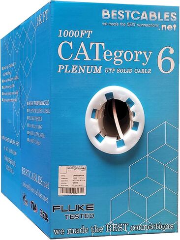 Cat6 Plenum 1000ft | CMP Rated | 10Gigabit UTP (Fluke Test Passed) Solid 4 Pair 550 Mhz 23 AWG Bulk Network Cable Blue White (Blue) in Saudi Arabia