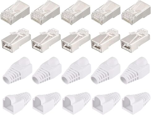 PATIKIL RJ45 Cat6 Shielded Connectors RJ45 Ends Shield Modular Plugs Pass Through 8P8C Connector with Blue Boots Cover for Network Cable, Pack of 20 in Saudi Arabia