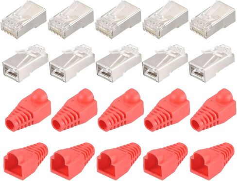 PATIKIL RJ45 Cat6 Shielded Connectors RJ45 Ends Shield Modular Plugs Pass Through 8P8C Connector with Blue Boots Cover for Network Cable, Pack of 20 in Saudi Arabia