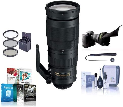 عدسة تكبير نيكور من نيكون 200-500 ملم f/5.6E ED AF-S VR Zoom NIKKOR - ضمان الولايات المتحدة الأمريكية - حزمة مع طقم فلتر 95 مم، ظل عدسة مرنة، مجموعة تنظيف، سلسلة قيادة قبعة، حزمة برامج in Kuwait