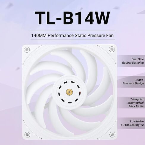ثيرمال رايت مروحة تبريد وحدة المعالجة المركزية TL-B14W مقاس 140 ملم، مروحة هيكل الكمبيوتر بلون ابيض، تحكم بي دبليو ام، 1500 دورة في الدقيقة، مروحة اداء ضغط ثابت لمحامل S-FDB (ابيض) in Saudi Arabia