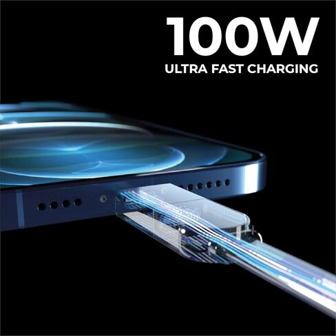 كابل شحن متعدد Rolling Square inCharge XL 6 في 1، كابل USB محمول وUSB-C مع قوة شحن فائقة السرعة 100 وات، 6.5 قدم/2 متر، أبيض جليدي in Kuwait