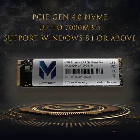 محرك الأقراص الصلبة الداخلي MegaPC PCIe SSD 4 تيرابايت NVMe M.2 2280، واجهة PCIe Gen 4.0 x4، سرعة تصل إلى 7000 ميجابايت/ثانية، تخزين وتوسيع الذاكرة لأجهزة الكمبيوتر المكتبية والكمبيوتر المحمول AIO in Kuwait