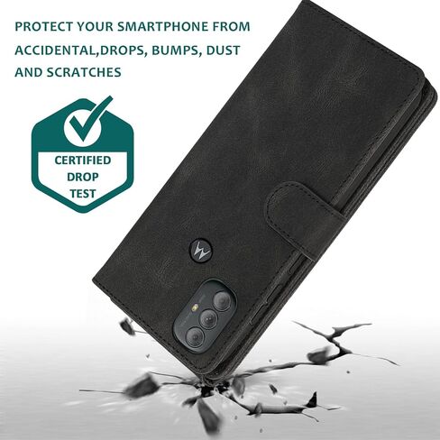 Compatible with Motorola Moto G Play 2023/MotoG Power 2022/G Pure 2021 Wallet Case Tempered Glass Screen Protector Zipper Leather Flip Cover Card Holder for XT2165DL XT2163DL XT2165-5 XT2271-5 Black in Saudi Arabia