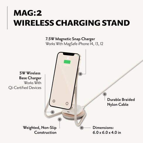 W&P COURANT MAG:2 Wireless Charging Stand - Belgian Linen, 2 in 1 Multi-Device Charger - Magnetic Stand for MagSafe iPhones 16, 15, 14, 13, 12 with Charging Base for AirPod Cases, (Forest) in Kuwait