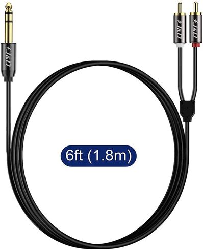 كابل صوت J&D 1/4 بوصة TRS إلى RCA مزدوج، غلاف نحاسي مطلي بالذهب شديد التحمل 6.35 مم 1/4 بوصة ذكر TRS إلى 2 RCA كابل مقسم صوت ستيريو Y، 3 أقدام in Saudi Arabia