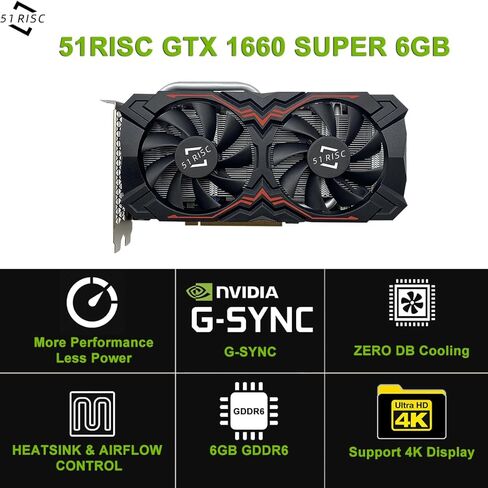 بطاقة رسومات 51RISC GeForce GTX 1660 Super Graphics، 6 جيجابايت GDDR6 Gaming PC GPU 192bit بطاقة فيديو PCIe 3.0 x16 DP HDMI DVI Display 1660S Game Cards in Kuwait
