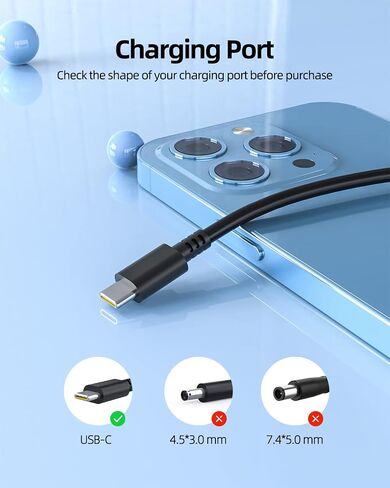 شاحن USB C 65 وات مناسب لجهاز Lenovo IdeaPad Flex 5 14IAU7، IdeaPad 5 15ABA7، Flex 7 14IAU7، Yoga Slim 7 Pro 14IAP7 محول تيار متردد لإمداد الكمبيوتر المحمول in Saudi Arabia