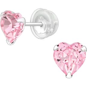 AUBE JEWELRY Hypoallergenic 925 Sterling Silver Heart Shaped Crystal Stud Earrings with Silicone Coated Push Backs Embellished with Crystals for Girls and Women in Kuwait