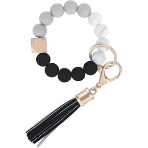 Weixiltc Keychain for Women, Silicone Bead Bracelet Key Ring with Leather Tassel in Saudi Arabia