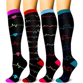 HLTPRO 4 Pairs Compression Socks for Women & Men - Best Support for Medical, Circulation, Nurses, Running, Travel