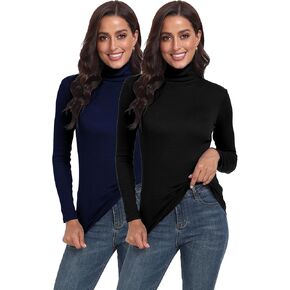 TAIPOVE 2 Pack Turtle Neck Long Sleeve Shirts for Women Mock Turtleneck Thermal Undershirts Base Layer Pullover Slim Fit Top