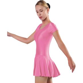 speerise Womens Short Sleeve Skirted Leotard with Built-in Panty, Adult Ballet Dance Scoop Neck Unitard for Gymnastic