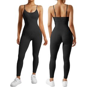 RXRXCOCO Women's Backless One Piece Jumpsuits Yoga Bodycon Jumpsuits Sleeveless Athletic Workout Rompers