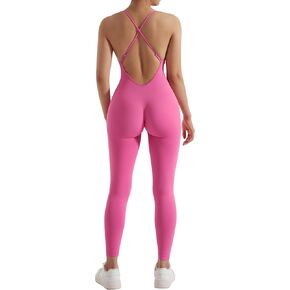 RXRXCOCO Women's Backless One Piece Jumpsuits Yoga Bodycon Jumpsuits Sleeveless Athletic Workout Rompers