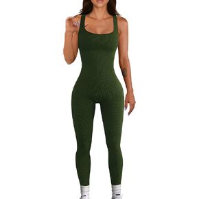 Picaurshe Women Yoga Rompers Sleeveless Workout Ribbed Square Neck Long Sport Tank Bodycon Jumpsuits in Saudi Arabia