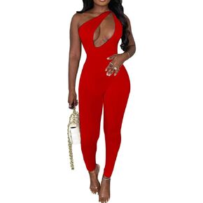 SHESEEWORLD Women's Sexy Cutout Sleeveless One Shoulder Bodycon Backless Party Short Long Jumpsuits Romper