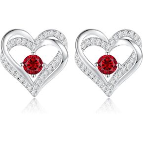 CDE Forever Love Heart Stud Earrings 925 Sterling Silver with Birthstone Zirconia, Anniversary Birthday Jewelry Gifts for Women Wife Her Girls
