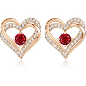 CDE Forever Love Heart Stud Earrings 925 Sterling Silver with Birthstone Zirconia, Anniversary Birthday Jewelry Gifts for Women Wife Her Girls
