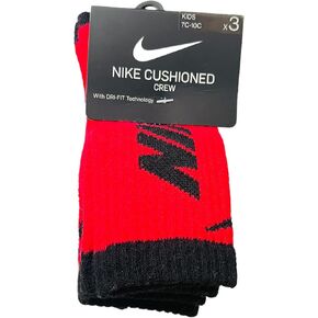 Nike Boy's Cushioned Dri FIT Crew Socks 3 Pack 7C-10C Red/Black in Saudi Arabia