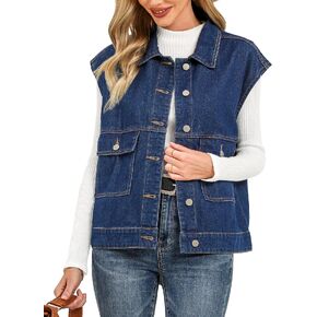 luvamia Denim for Women Oversized Button Down Sleeveless Jean Jacket Fashion Casual Western Outerwear with Pockets