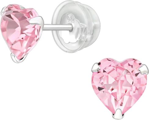 AUBE JEWELRY Hypoallergenic 925 Sterling Silver Heart Shaped Crystal Stud Earrings with Silicone Coated Push Backs Embellished with Crystals for Girls and Women in Kuwait