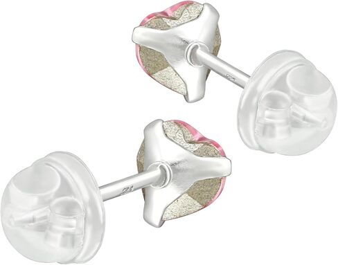 AUBE JEWELRY Hypoallergenic 925 Sterling Silver Heart Shaped Crystal Stud Earrings with Silicone Coated Push Backs Embellished with Crystals for Girls and Women in Kuwait