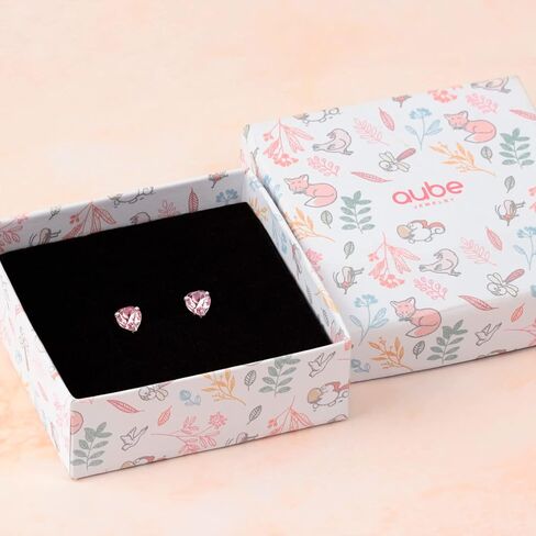 AUBE JEWELRY Hypoallergenic 925 Sterling Silver Heart Shaped Crystal Stud Earrings with Silicone Coated Push Backs Embellished with Crystals for Girls and Women in Kuwait