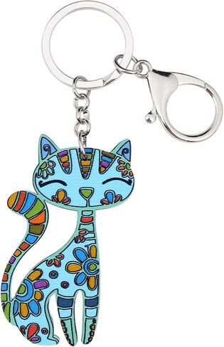 BONSNY Acrylic Cat Key Chains For Women Car Purse Bag Rings Pendant Girl Gift Charms in Kuwait